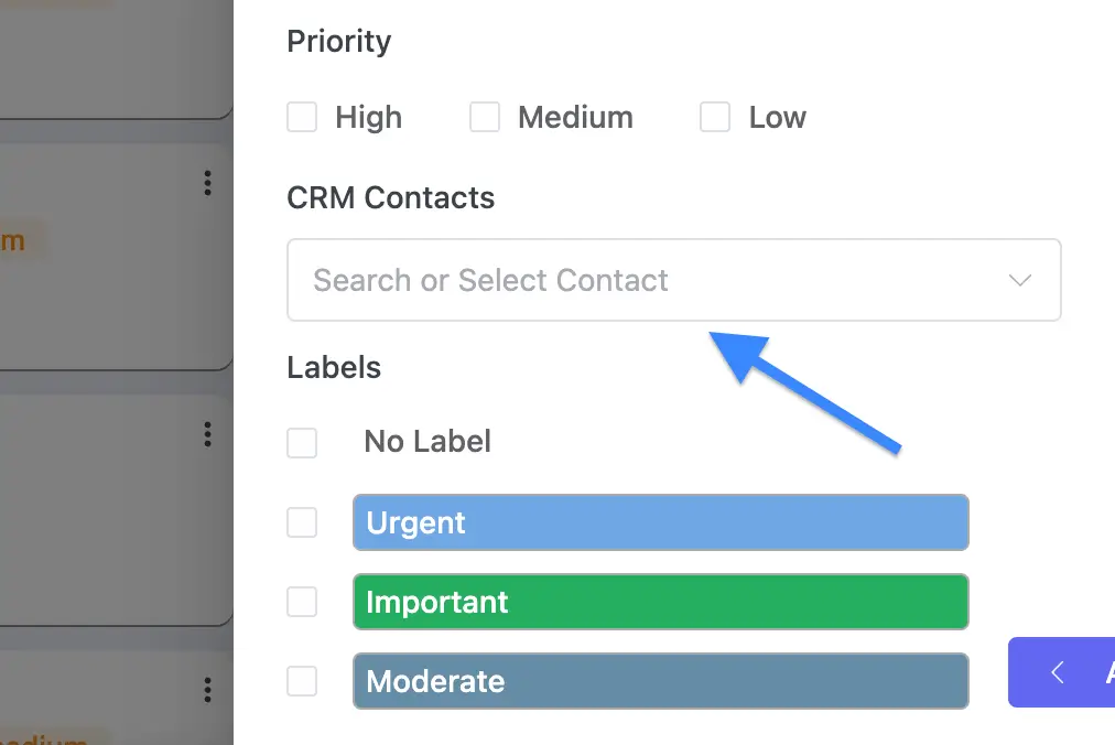 Filter tasks by CRM contact